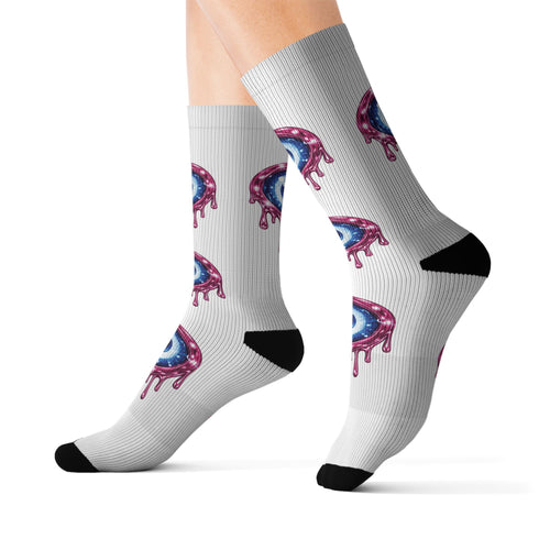 Classic Pink Effect Protection Blue Evil Eye Socks | Sublimation Crew Socks