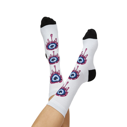 Classic Pink Effect Protection Blue Evil Eye Socks | Sublimation Crew Socks