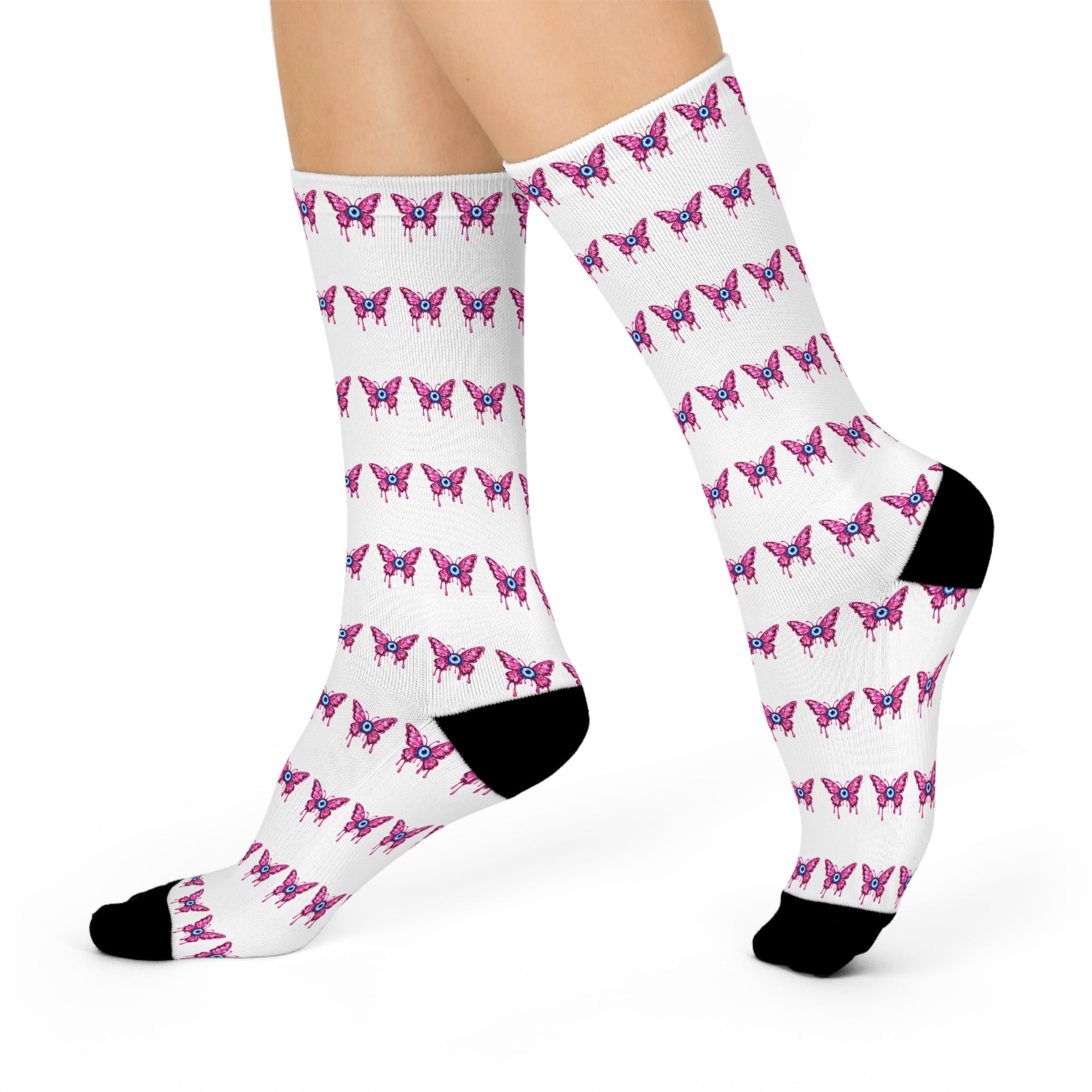Butterfly Protection Cushioned Crew Socks with the blue Evil Eye